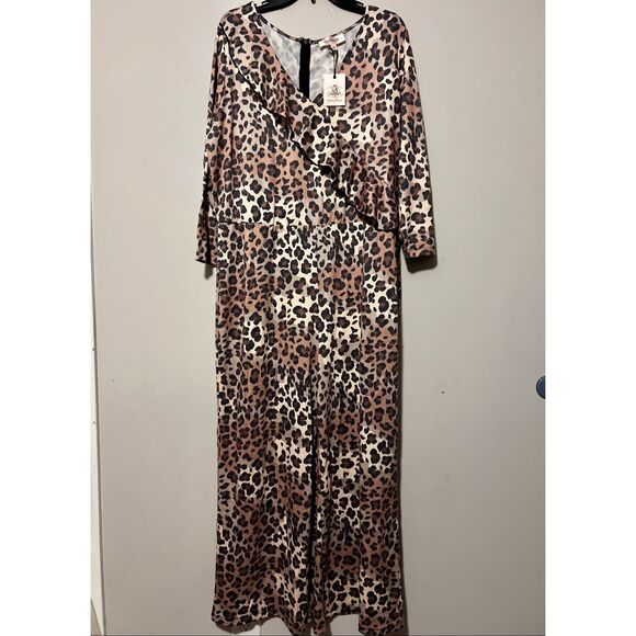 Jorge Perez Brown Tan Leapord pant suite / JumpSuit 1X - Picture 1 of 6